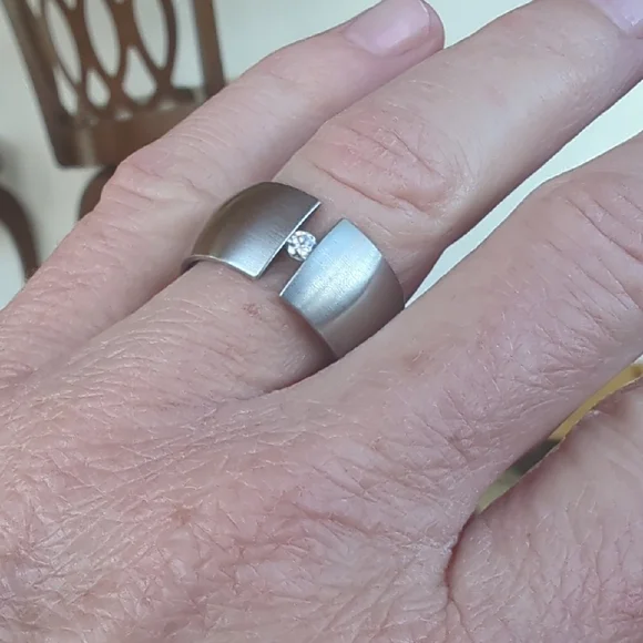 XEN Stainless Steel Tension Set Diamond Ring Size 7